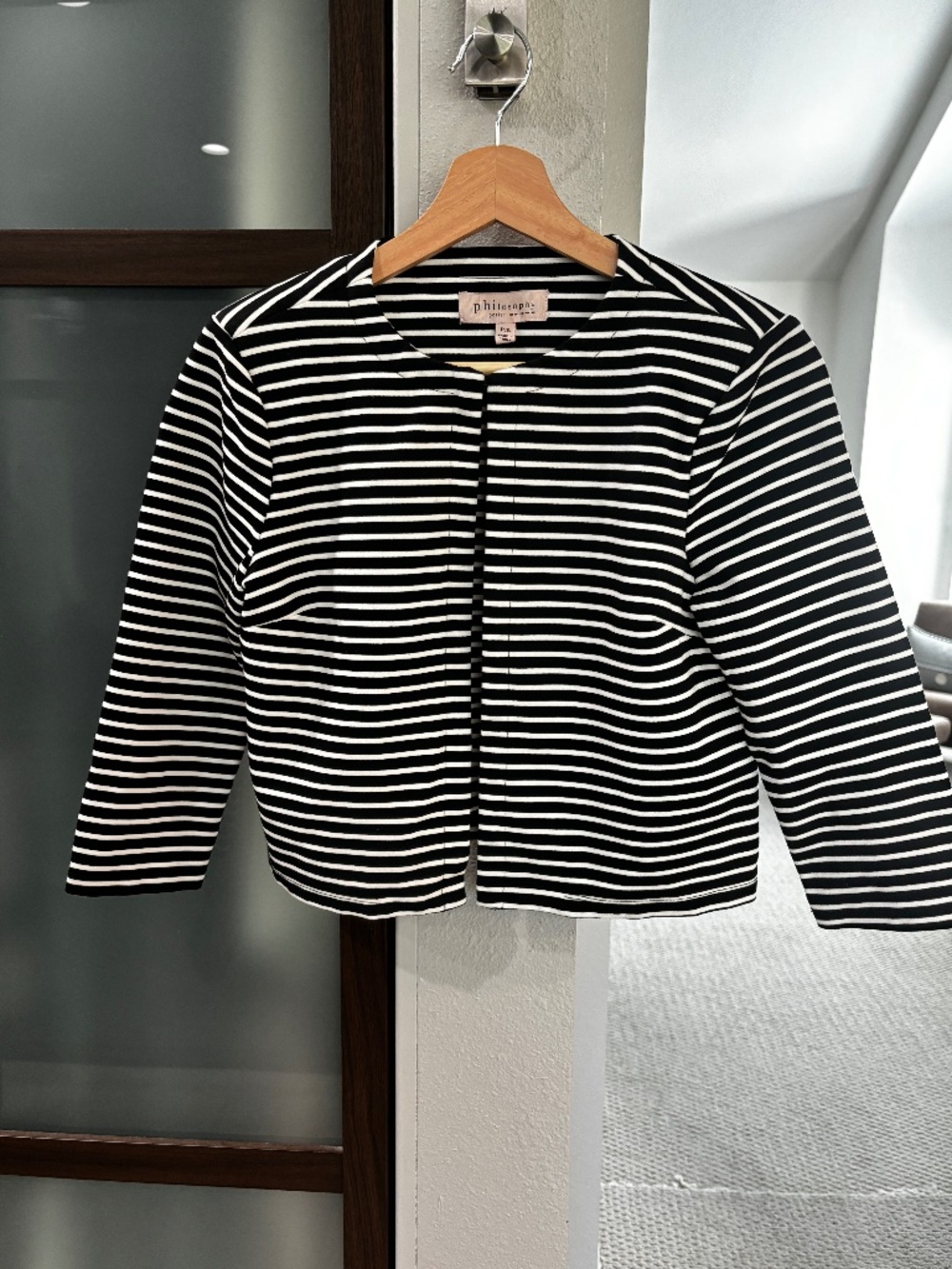 Philosophy Open Front Jacket - Black & Ivory Striped Size PS - Picture 4 of 10